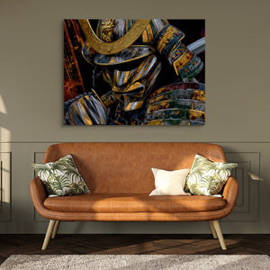 Samurai Golden Armor โ samurai golden armor sq hallway bench green 1land flush print