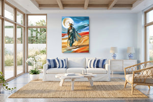 Samurai Moon Rising โ samurai moon rising living room with windows 1port flush print