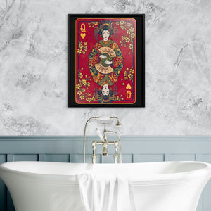 Samurai Queen Hearts Card — Samurai Queen Hearts Card Bathtub Granite Wall 33