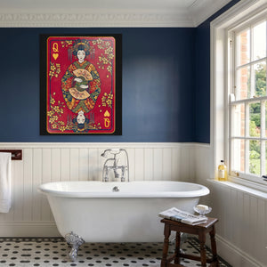 Samurai Queen Hearts Card — Samurai Queen Hearts Card Blue Bathroom Port 82