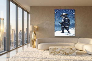 Samurai Winter Vigil โ samurai winter vigil modern living room interior 3 1port flush print