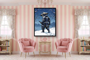 Samurai Winter Vigil โ samurai winter vigil pink living room interior 1port framed black
