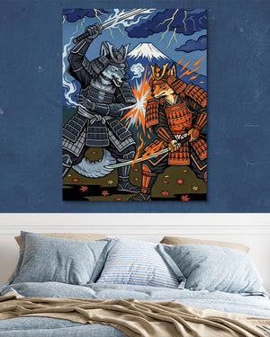 Samurai Wolves Clash โ samurai wolves clash psd navy blue bedroom 1port flush print