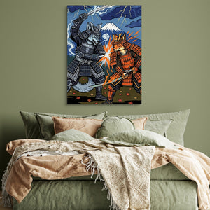 Samurai Wolves Clash โ samurai wolves clash sq green bedroom 1port flush print