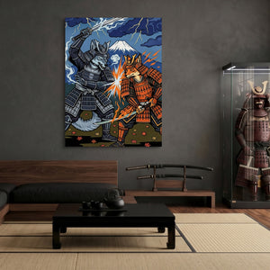 Samurai Wolves Clash โ samurai wolves clash sq samurai den 1port flush print