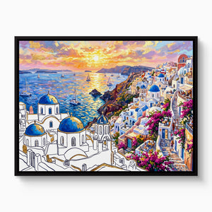 Santorini Sunset Glow โ santorini sunset glow white studio framed black