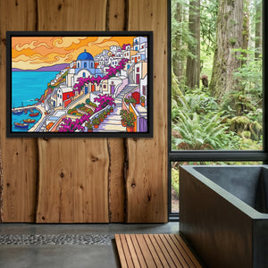 Santorini Sunset Illustration โ Santorini Sunset Illustration Outdoor Bathroom Log Land 209