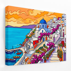 Santorini Sunset Illustration โ Santorini Sunset Illustration Landscape Side View Mirror Wrap 171