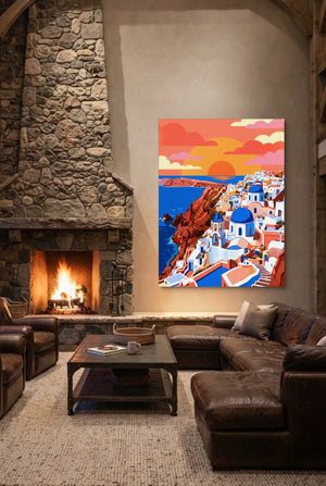 Santorini Sunset View โ santorini sunset view p living room interior space 1port flush print