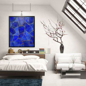 Sapphire Mosai - Royal Blue Wall Art in Black Frame