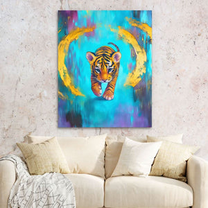 Sapphire Stripes - Big Cat Wall Art in Black Frame