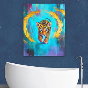 Sapphire Stripes - Abstract Wall Art in Black Frame