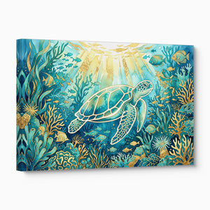 Sea Turtle Golden Ocean โ sea turtle golden ocean angled flush print