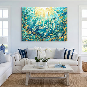 Sea Turtle Golden Ocean โ sea turtle golden ocean sq cute livingroom 1land flush print