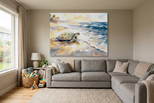 Sea Turtle Ocean Dawn — sea turtle ocean dawn living room with sectional sofa 1land flush print