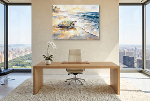Sea Turtle Ocean Dawn — sea turtle ocean dawn office with city view 5 1land flush print