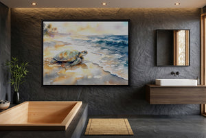Sea Turtle Ocean Dawn — sea turtle ocean dawn small bathroom interior 1land framed black