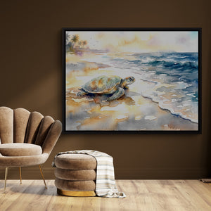 Sea Turtle Ocean Dawn — sea turtle ocean dawn sq brown room 1land framed black