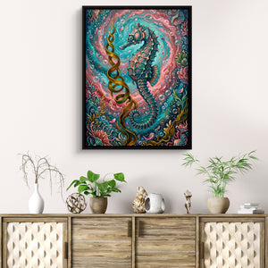Seahorse Ocean Bloom โ seahorse ocean bloom sq beach cabinet 1port framed black