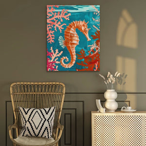 Seahorse Swimming - Blue Wall Art