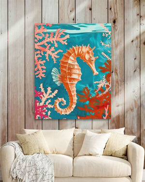 Seahorse Swimming - Coastal Wall Art in Black Frame