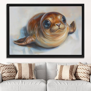 Seal in Love - Beige Wall Art for Kids Room