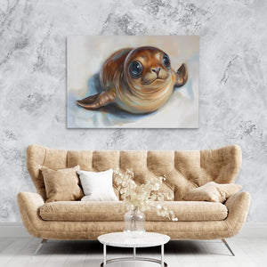 Seal in Love - Coastal Wall Art in Black Frame