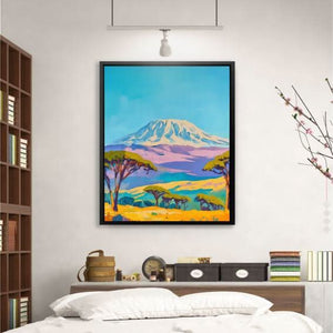 Serengeti and Kilimanjaro - Blue Nature Canvas Print