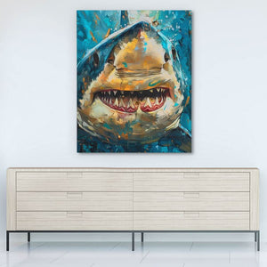 Shark Jaws - Maximalist Blue Canvas Wall Art