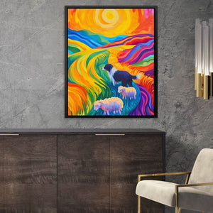 Sheepdog in Rainbow Fields - Luxury Wall Art
