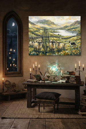 Shepherd Mountain Herd โ shepherd mountain herd p desk with globe and books 1land flush print