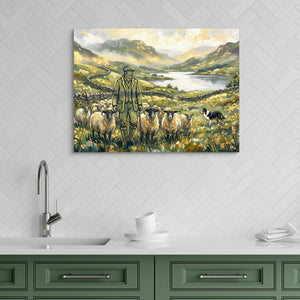 Shepherd Mountain Herd โ shepherd mountain herd sq green kitchen 1land flush print