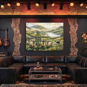 Shepherd Mountain Herd โ shepherd mountain herd sq man cave guitar 1land flush print