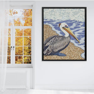 Shoreline Pelican - Beach House Art for Bathroom