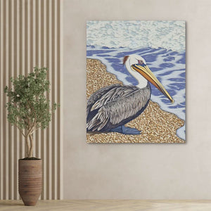 Shoreline Pelican - Beige Wall Art for Hallway