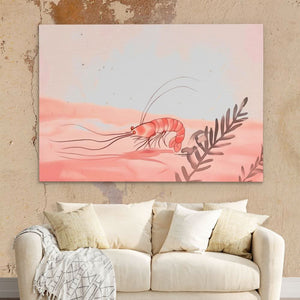 Shrimp Melody - Minimalist Wall Art in Black Frame