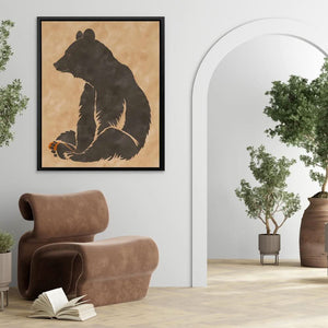 Sitting Brown Bear - Beige Wall Art