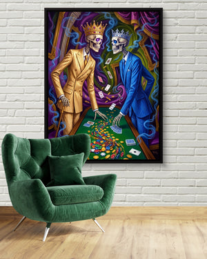 Skeletal Kings Gambling โ skeletal kings gambling psd white brick green chair 1port framed black
