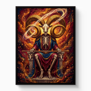 Skeletal Ram Enthroned — skeletal ram enthroned white studio framed black