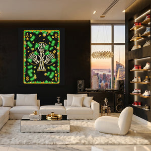Skeleton Money Ace of Clubs Card canvas wall art, room view