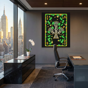 Skeleton Money Ace of Clubs Card canvas wall art, room view