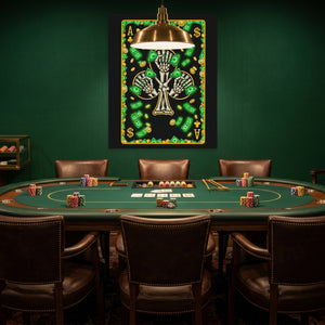 Skeleton Money Ace of Clubs Card canvas wall art, room view