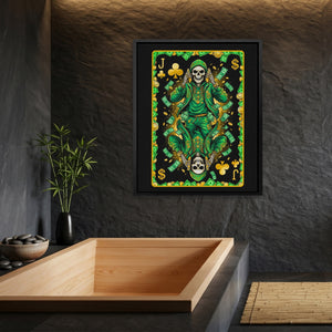 Skeleton Money Jack of Clubs Card canvas wall art, room view