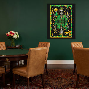 Skeleton Money Queen of Clubs Card canvas wall art, room view