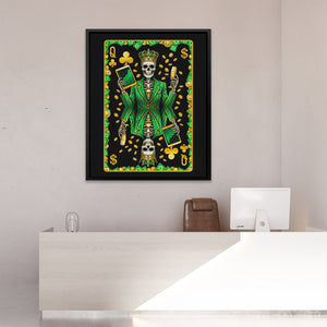 Skeleton Money Queen of Clubs Card canvas wall art, room view