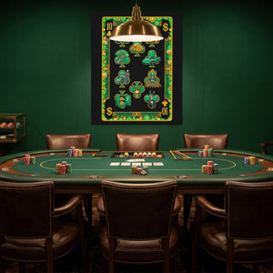 Skeleton Money Ten of Clubs Card canvas wall art, room view