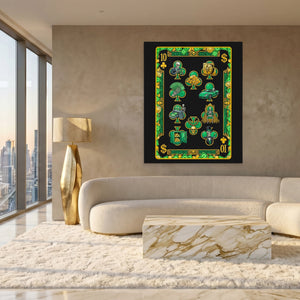 Skeleton Money Ten of Clubs Card canvas wall art, room view