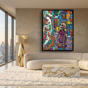 Skeleton Muralist — skeleton muralist sq white gold lux 1port framed black