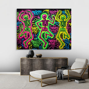 Skeletons Neon Dance โ skeletons neon dance sq best living room 1land flush print