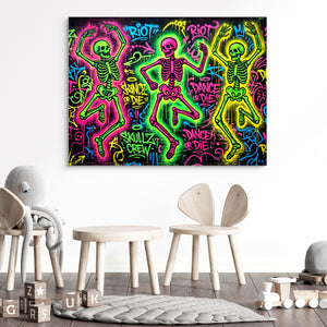Skeletons Neon Dance โ skeletons neon dance sq kids room 1 1land flush print